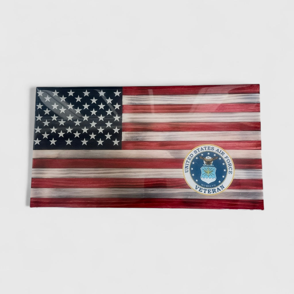 Small American Wooden Flag With Air Force Military Decal.