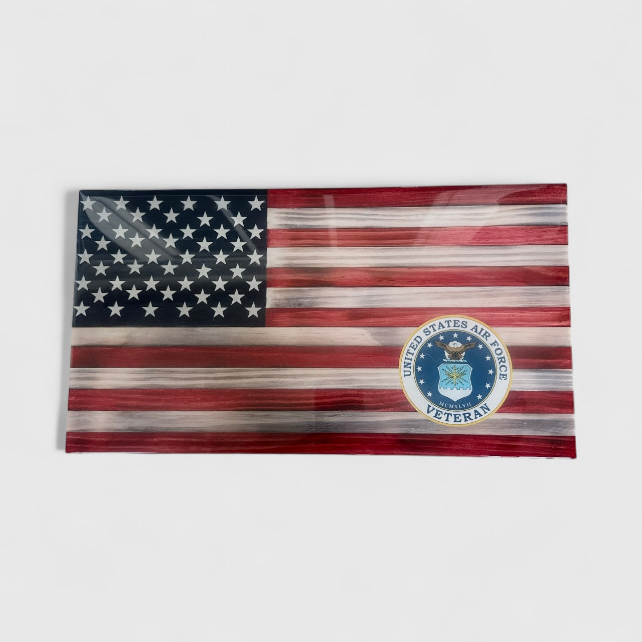 Small American Wooden Flag With Air Force Military Decal.